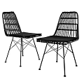 Black Outdoor Chairs with Woven Backrest and Sturdy Metal Legs