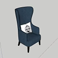Navy Blue High Back Single Sofa Upholstered With Dark Legs And White Birdcage Pattern Cushion 3d model
