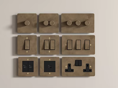 Stylish Brown Switch Panels with Knob Switches Button Switches and Sockets Design 3d model