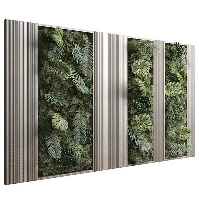 Modern Living Plant Wall Design Featuring Green Foliage And Vertical Striped Panels 3d model