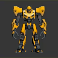 Game Movie Character Yellow Robot With Mechanical Design Blue Accents And Shiny Surface
