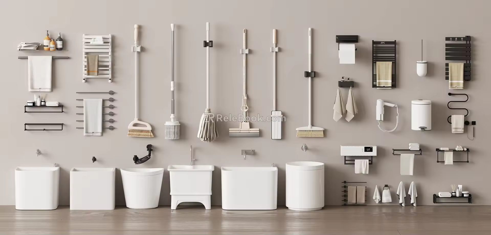 Modern mop pool towel rack 3d model