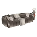 Brown And White Multi Seater Sofa With Pleated Design Pillows And Throw Blanket