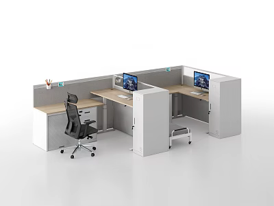 Modern Office Desk Setup With Workstations Computer Monitors And Office Chair 3d model
