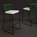 Modern Green Bar Stool With Woven Backrest And White Cushioned Seat