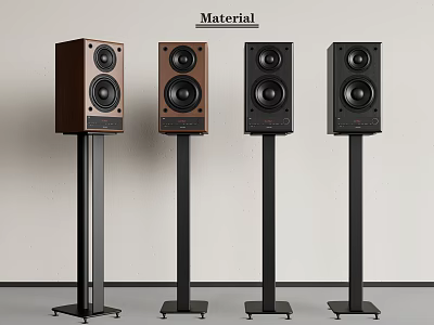 Modern Audio Speakers In Brown Black With Metal Floor Stands Design 3d model