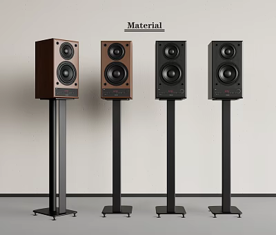 Modern Audio Speakers In Brown Black With Metal Floor Stands Design 3d model
