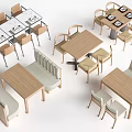 Modern Dining Table Set with Wooden Tables and Matching Chairs with Benches