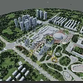 Birds Eye View Planning of Modern Urban District With High rises Green Areas and Open Spaces