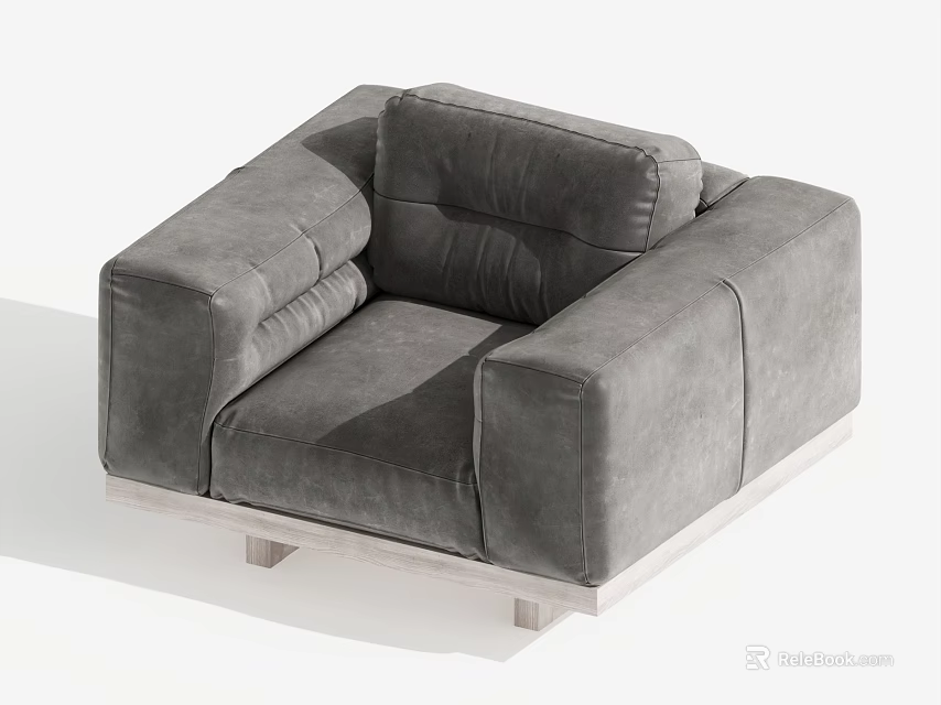 Modern Gray Upholstered Single Sofa With Square Design And Wooden Legs 3d model