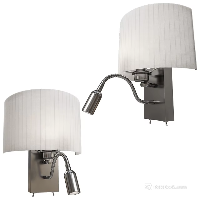 Modern Wall Lamp With White Striped Fabric Shade And Flexible Metal Arm 3d model 