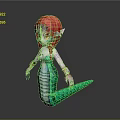 3D Fantasy Character With Red Hair Elf Ears Pink Tattoos And Green Scaled Snake Tail