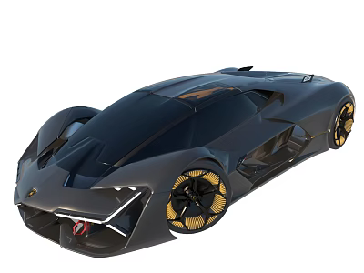 Futuristic Black Supercar With Streamlined Aerodynamic Body And Golden Alloy Wheels 3d model