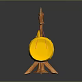 Traditional Wooden Frame Hanging Chimes With Yellow Circular Components And Decorative Carvings