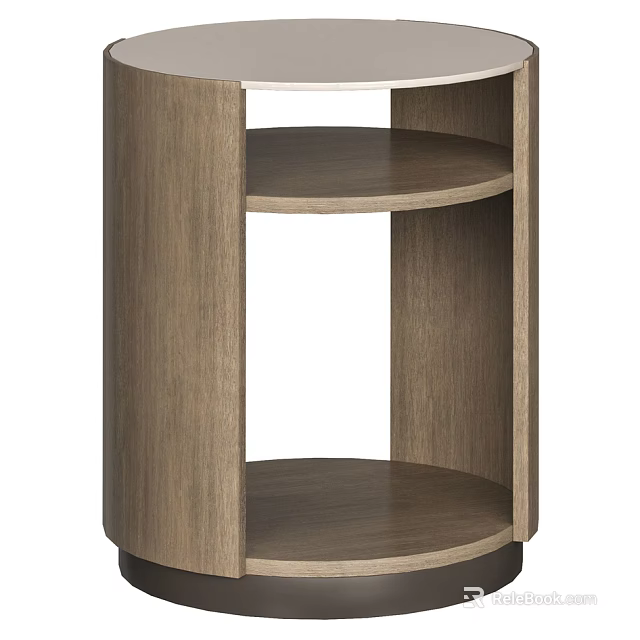 Round Wooden Side Table With Multiple Storage Shelves And Modern Design 3d model