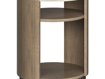 Round Wooden Side Table With Multiple Storage Shelves And Modern Design 3d model