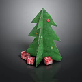 Green Paper Christmas Tree With Colorful Ornaments And Red Gift Boxes