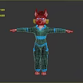 Anthropomorphic Husky Dog 3D Model With Black Blue Outfit And Arms Outstretched Pose