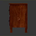 Red Wooden Nightstand with Two Drawers and Metal Handles on Scalloped Legs