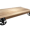 Industrial Wooden Coffee Table with Natural Wood Top and Black Wheels