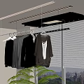 Indoor Clothes Drying Rack With Hanging Shirts And Window Blinds By City View