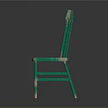 Vintage Green Wooden Chair With Spindle Back And Peeling Paint