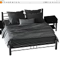 Modern Double Bed Design With Metal Frame Mattress Pillows And Nightstand