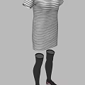 Striped Short Sleeve Dress With Black Knee High Socks And Red Sneakers