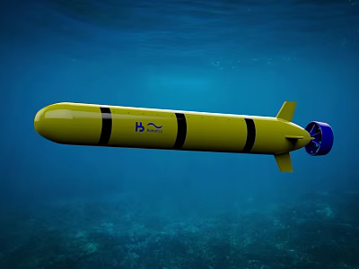 Yellow Underwater Submersible Drone With Black Stripes And Blue Propeller 3d model