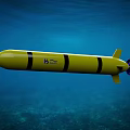 Yellow Underwater Submersible Drone With Black Stripes And Blue Propeller