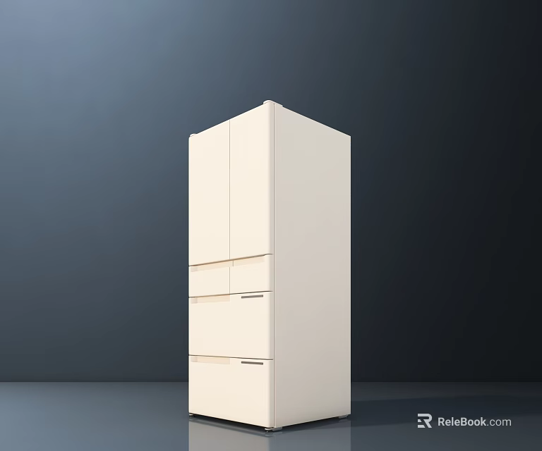 White Upright Refrigerator Freezer With Modern Design And Multiple Drawers 3d model