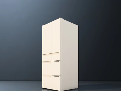 White Upright Refrigerator Freezer With Modern Design And Multiple Drawers 3d model