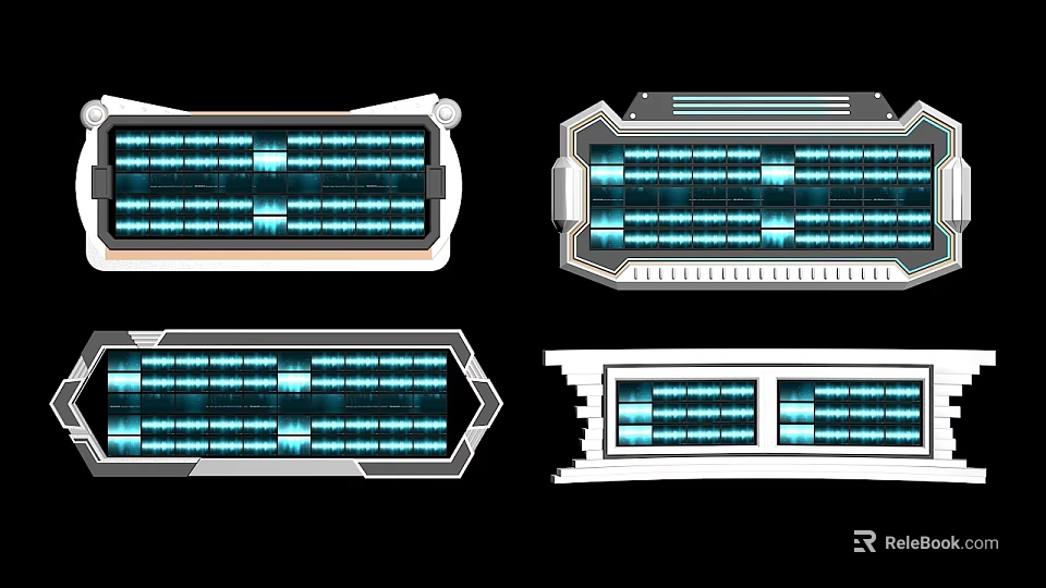 Futuristic Structural Design Featuring Blue Illuminated Panels In Various Geometric Shapes 3d model 
