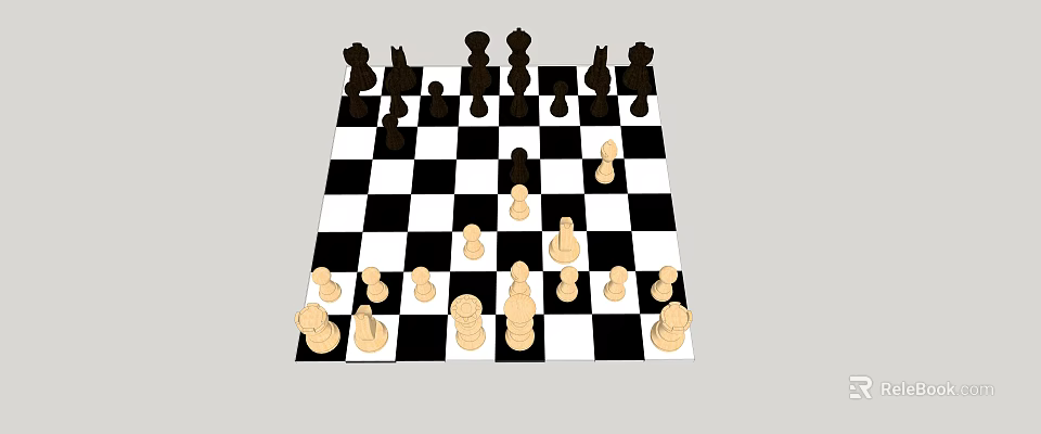 Chessboard With Black And White Chess Pieces Arranged In Classic Game Setup 3d model 