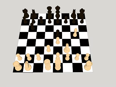 Chessboard With Black And White Chess Pieces Arranged In Classic Game Setup 3d model