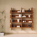 Wooden Wall Mounted Shelf with Books Decorative Vase and Green Plant Decoration