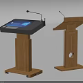 Two Modern Wooden Podiums With Display Screen And Microphone For Presentations