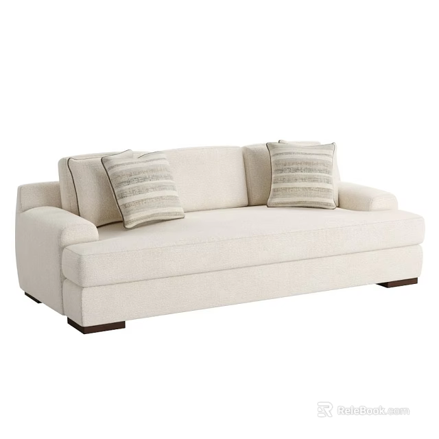 Modern Beige Two Seater Sofa With Minimalist Design Comfortable Seats And Striped Pillows 3d model 