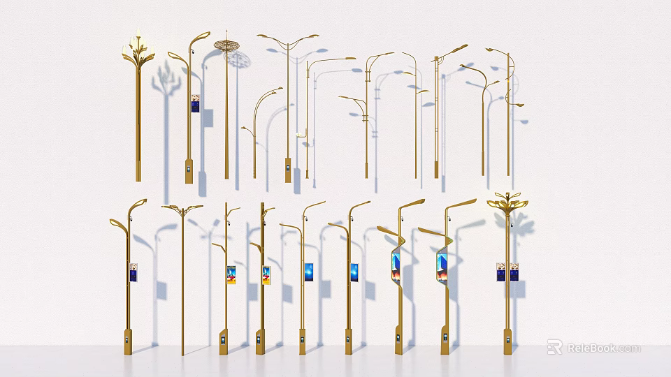 Modern Golden Outdoor Lights With Multiple Styles For Street And Garden Use 3d model 