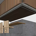Sleek Modern Bar Counter With Wooden Slatted Backdrop And Wooden Cabinets