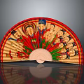 Handcrafted Folding Fan With Traditional Colorful Figure Paintings And Bamboo Frame