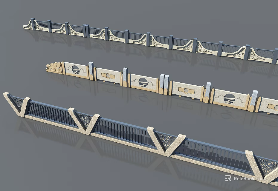 Elegant Architectural Railings with Decorative Patterns Metal Panels and Intricate Designs 3d model 