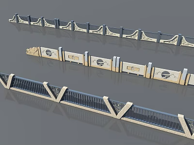 Elegant Architectural Railings with Decorative Patterns Metal Panels and Intricate Designs 3d model