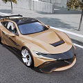 Metallic Gold Sports Car With Sleek Modern Design And Large Alloy Wheels By Urban Trees