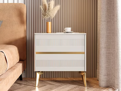 Modern White Nightstand With Gold Legs Vase And Coffee Cup On Top 3d model