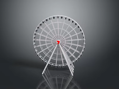 Modern Ferris Wheel Architecture With White Frame Red Center And Reflection 3d model