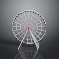 Modern Ferris Wheel Architecture With White Frame Red Center And Reflection 3d model