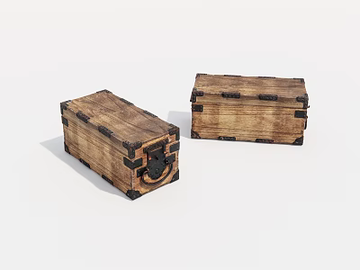 Two Vintage Wooden Storage Chests With Metal Hardware And Rustic Finish 3d model
