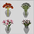 Colorful Flowers in Transparent Glass Vases Including Red Tulips Pink Lilies and Roses