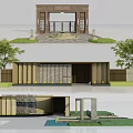 Elegant Entrance Gate Design With Stone Decor Symmetric Pillars And Greenery